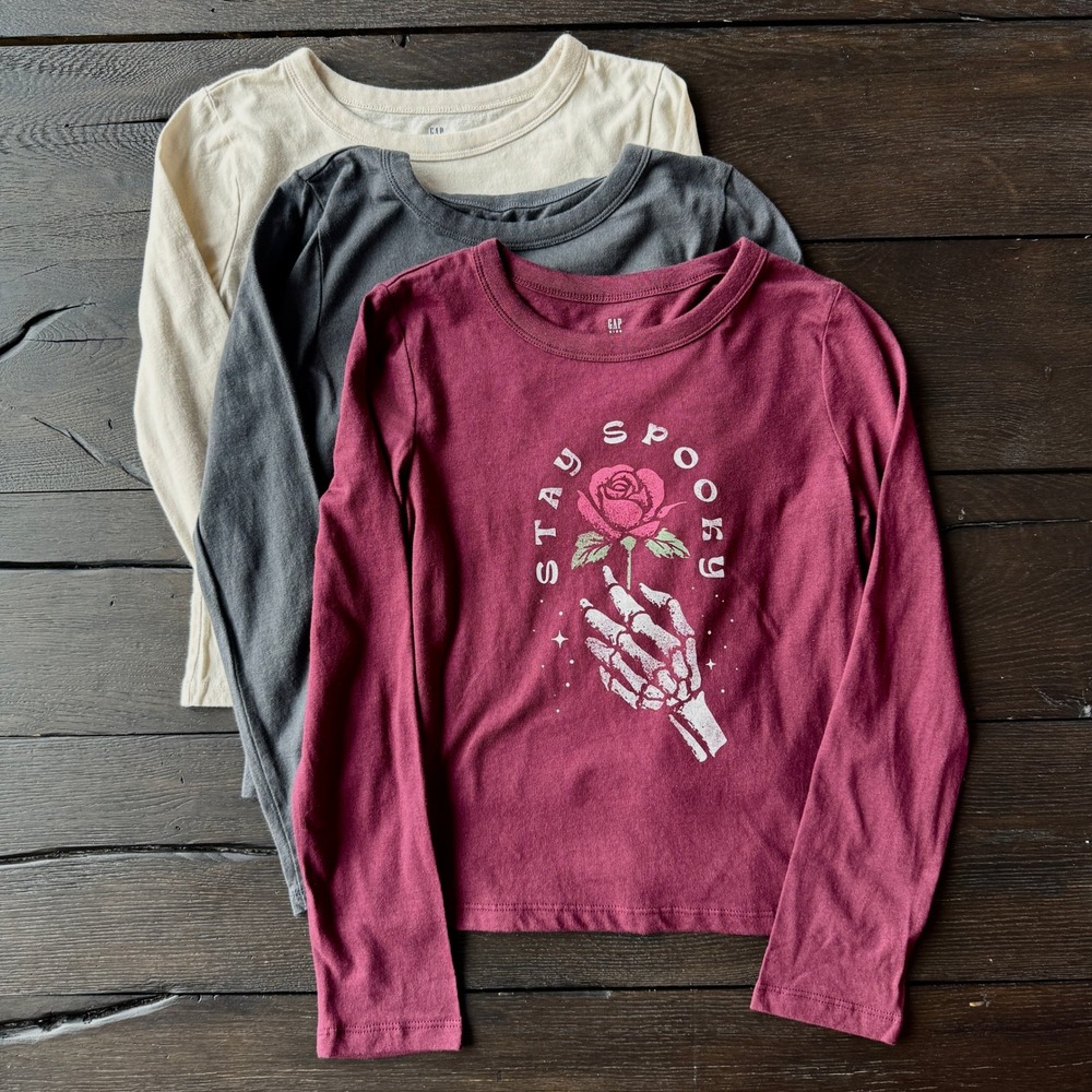 Gap Kids Girls Lot of 3 Long Sleeve Graphic Tees L 10 Organic Cotton‎ Goth Fairy